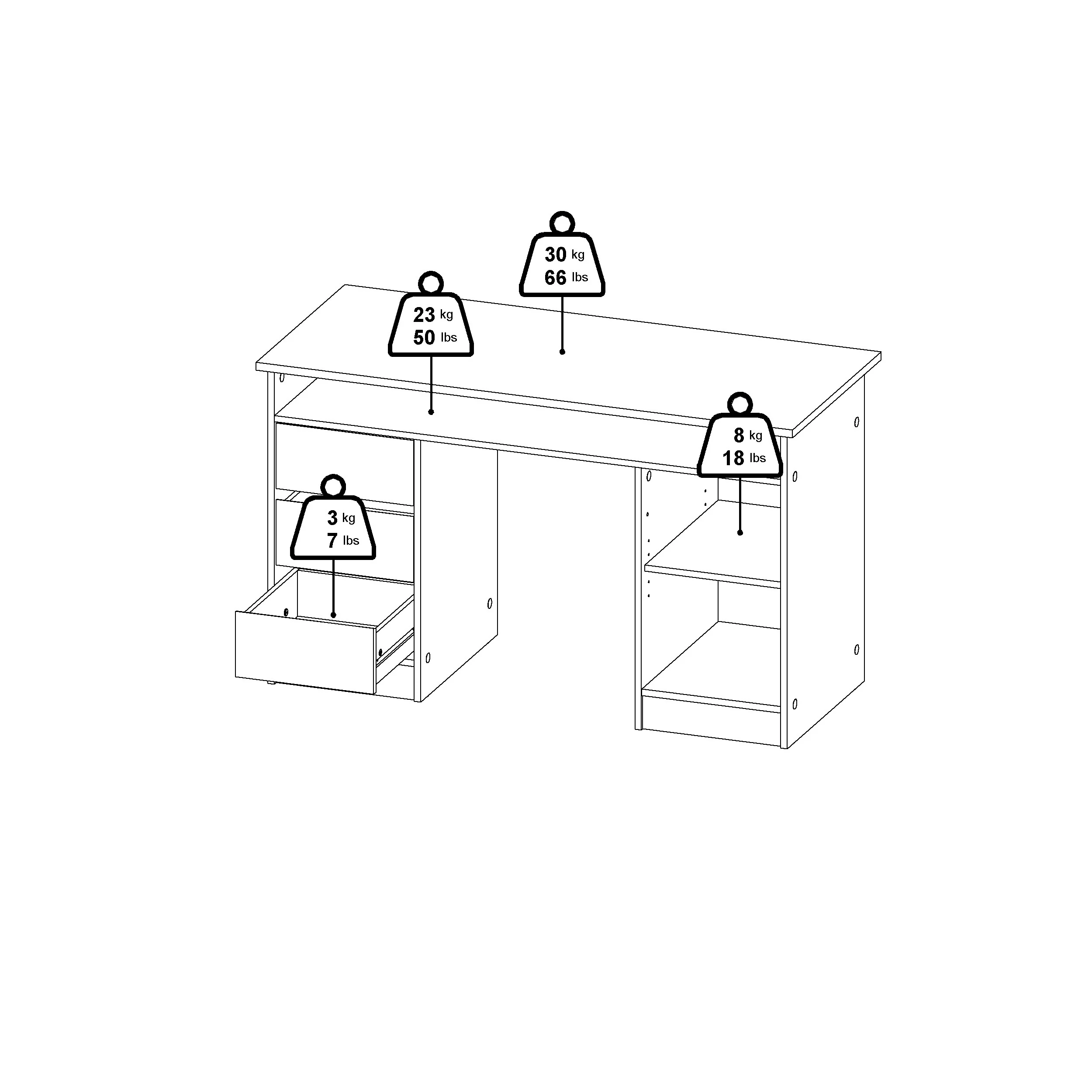COASTA | שולחן עבודה עם 3 מגירות ודלת, 126 ס"מ - Image 9