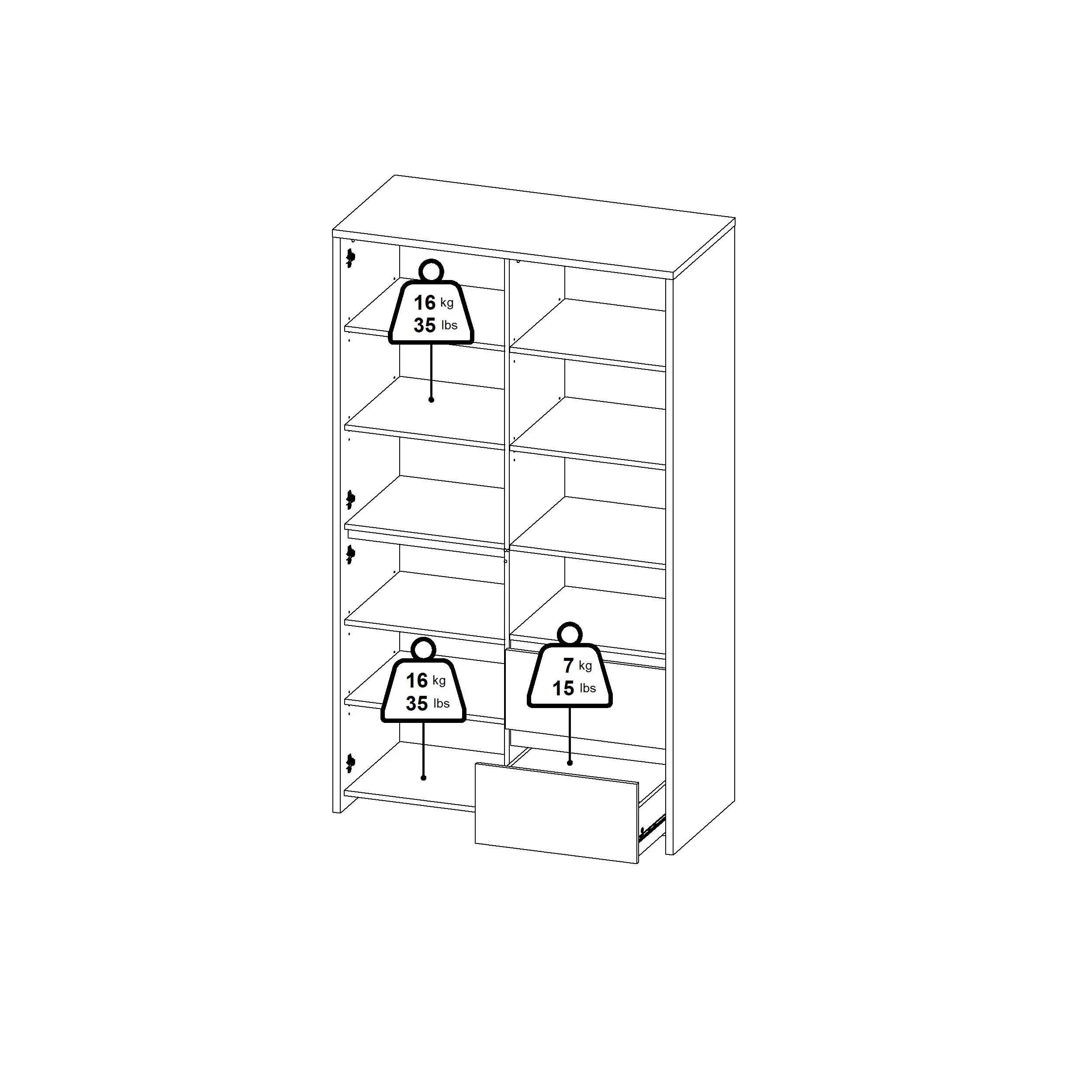 DUAL | שידת אחסון עם 2 מגירות, 3 דלתות ומדף פתוח - Image 10