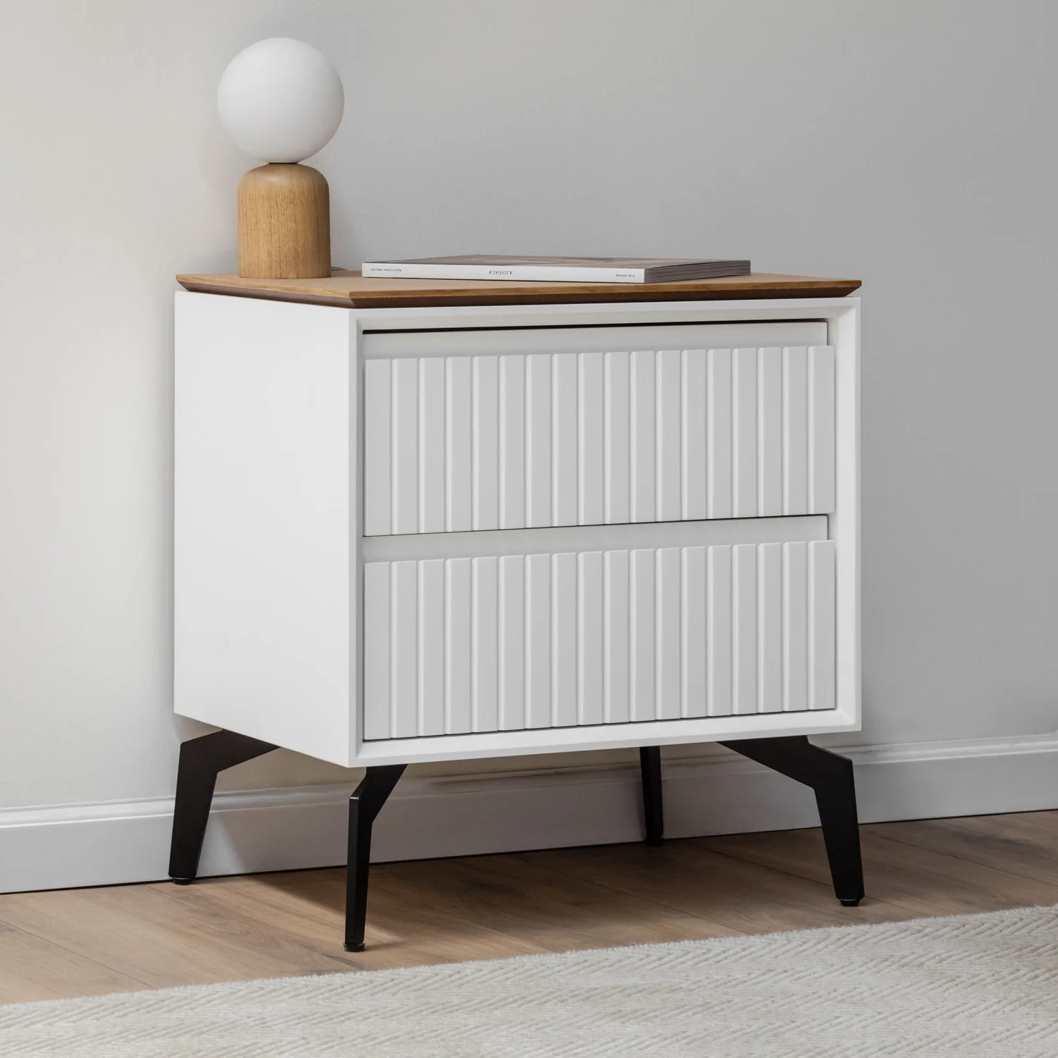 GENOA NIGHTSTAND | שידת לילה מעץ ומתכת 52/40 ס"מ, עם מגירות - Image 2