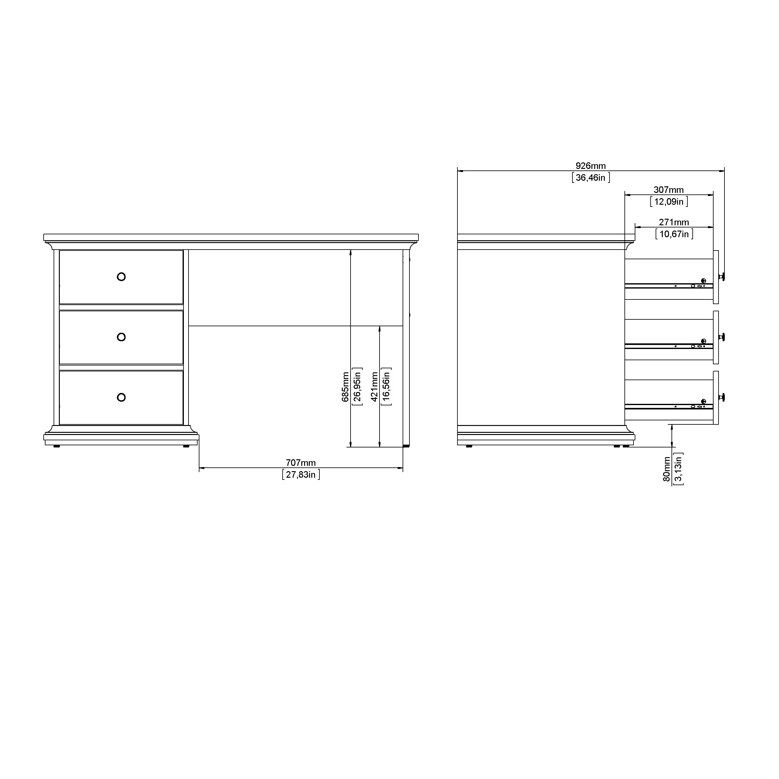 JASPER | שולחן עבודה עם 3 מגירות, 130/61 ס"מ - Image 8