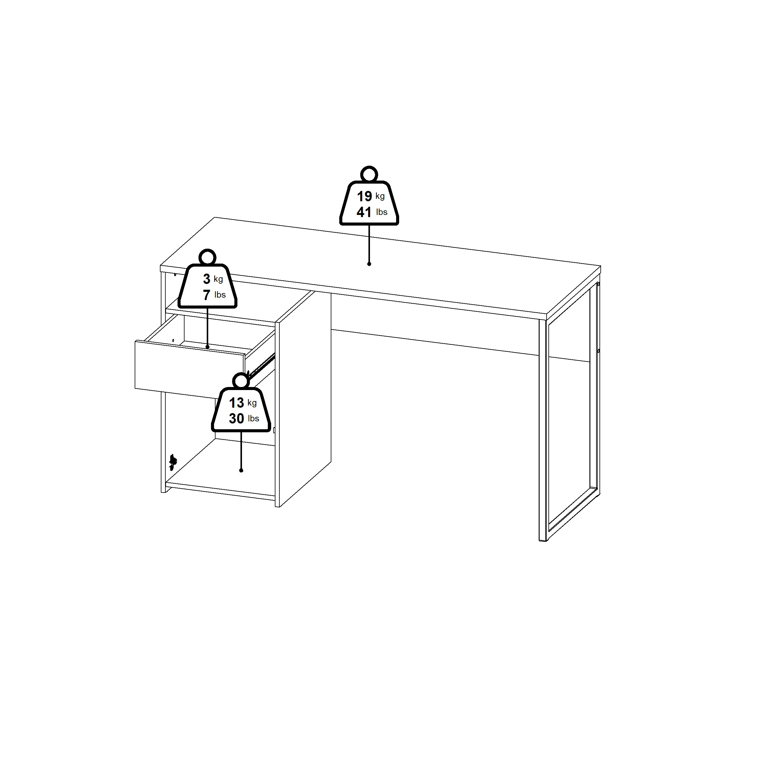 JURNA | שולחן עבודה עם מגירה ודלת, 130/48 ס"מ - Image 8