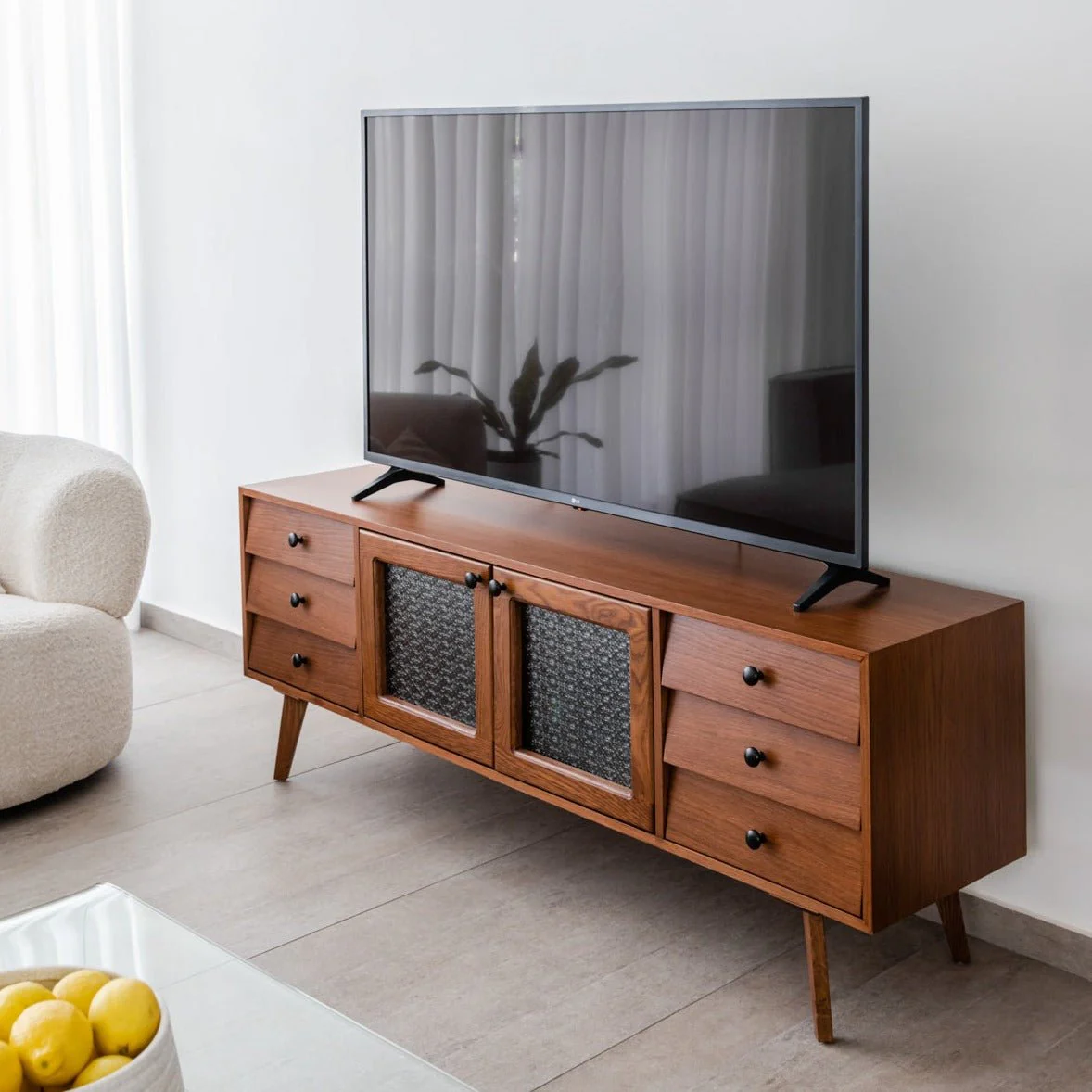 ORAYO | מזנון כפרי מעץ וזכוכית רטרו, עם מגירות ומדפים סגורים - Image 3